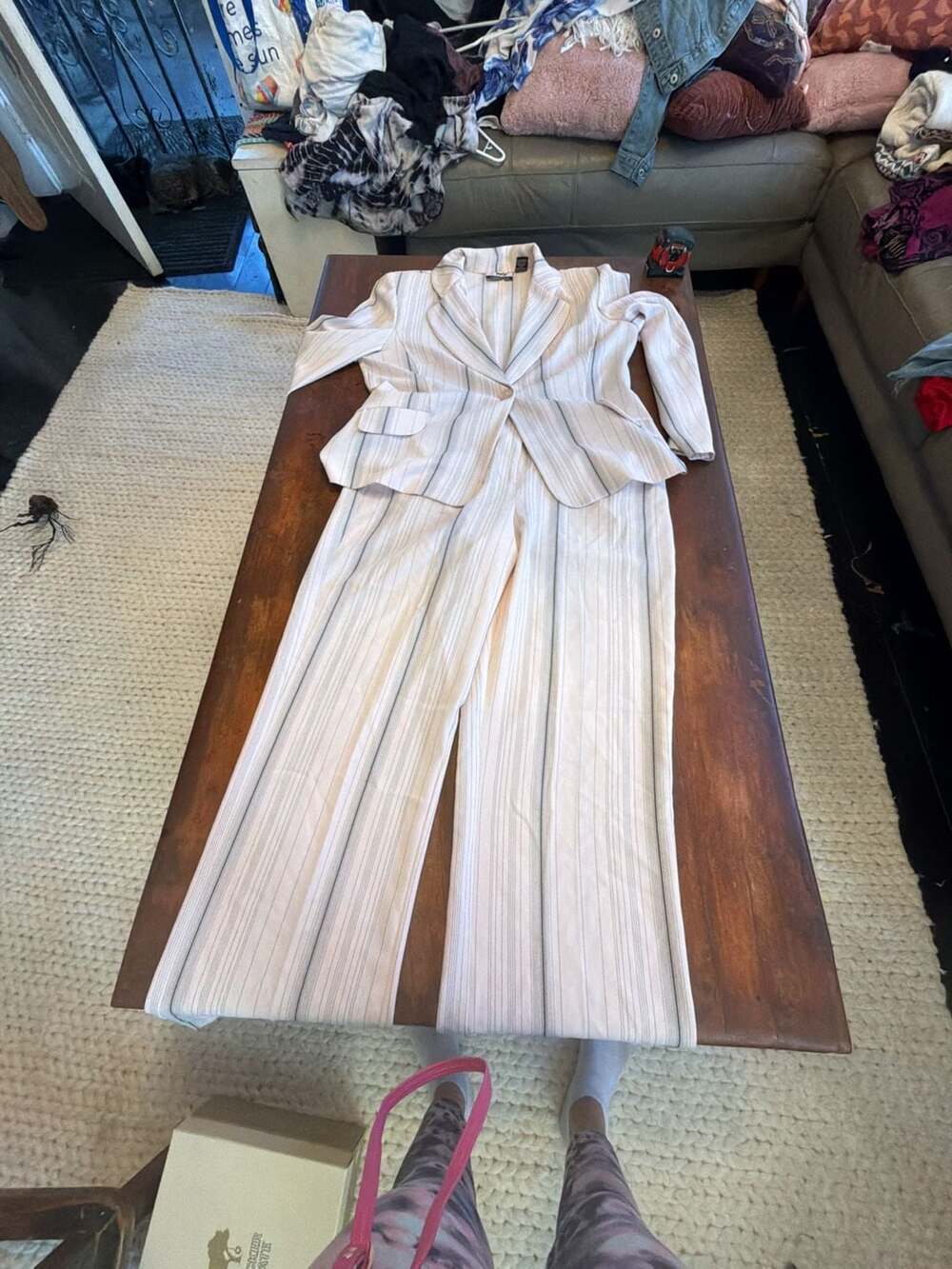 Who's Tracy? by Tracy Evans Pinstriped Blazer and Wide Leg Pant Suit Set Size 16